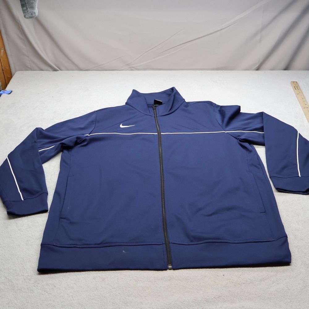Nike Jacket Mens XL Blue Swoosh Full Zip Dri-FIT Track Athletic Warm-Up Training